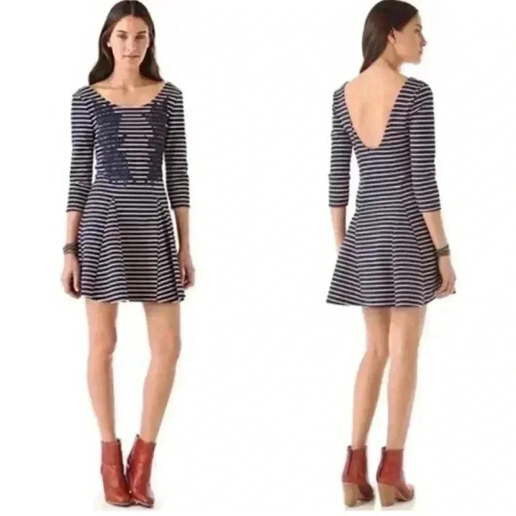 Free People Dresses & Skirts - NWT Free People Nautical and Knotty Striped Skater Dress in Navy Combo medium